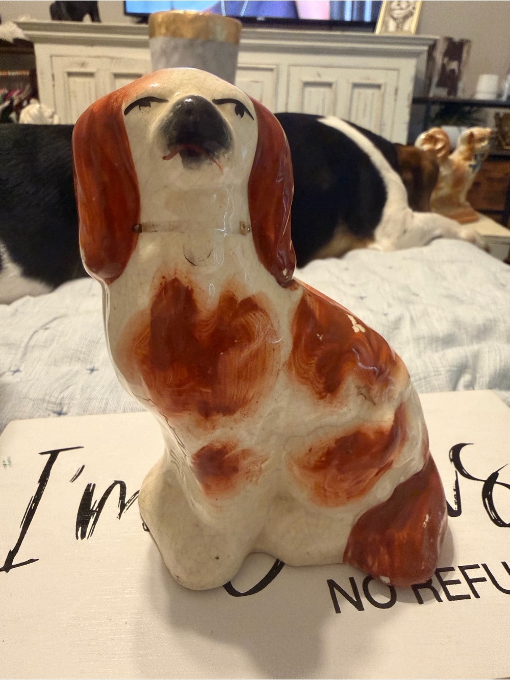 Ceramic Dog Figurine - White and Brown Decorative Puppy